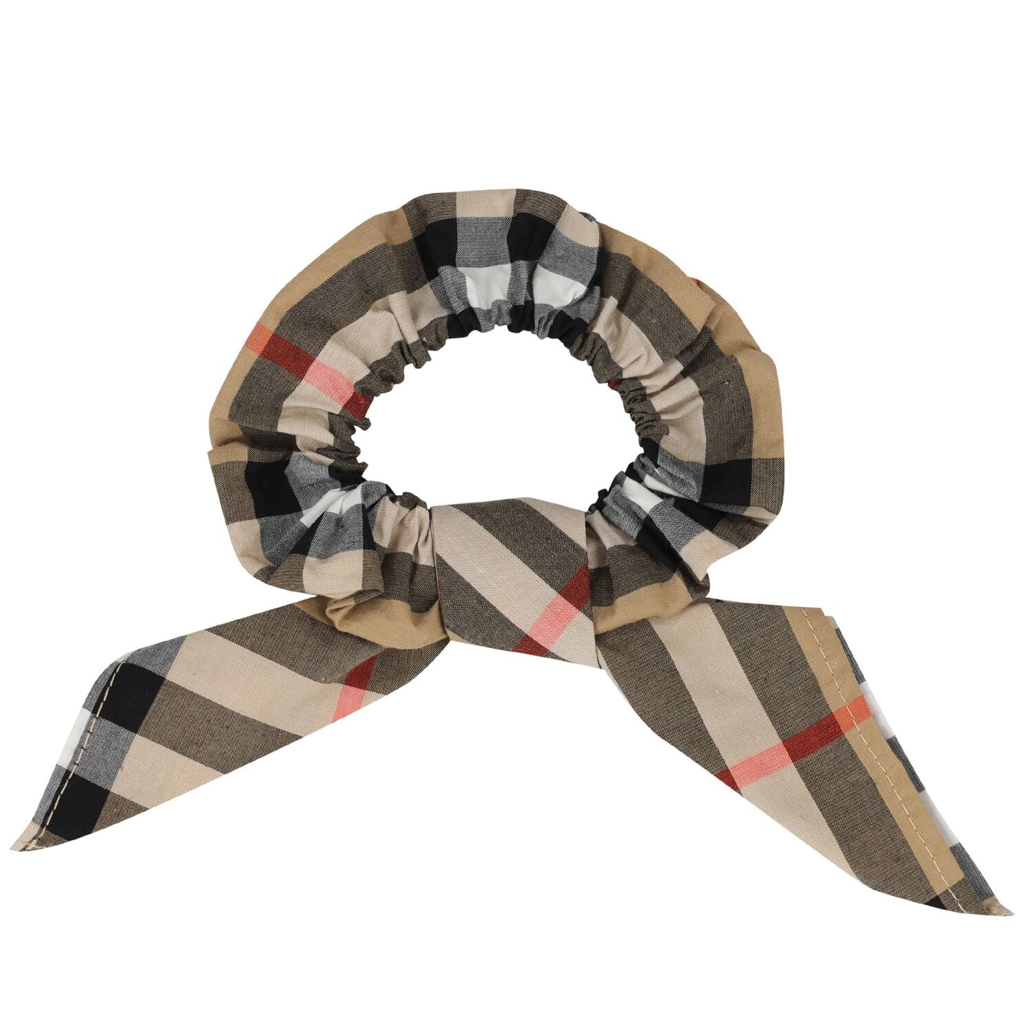 Girls Beige Check Bow Scrunchie, 1, hi-res