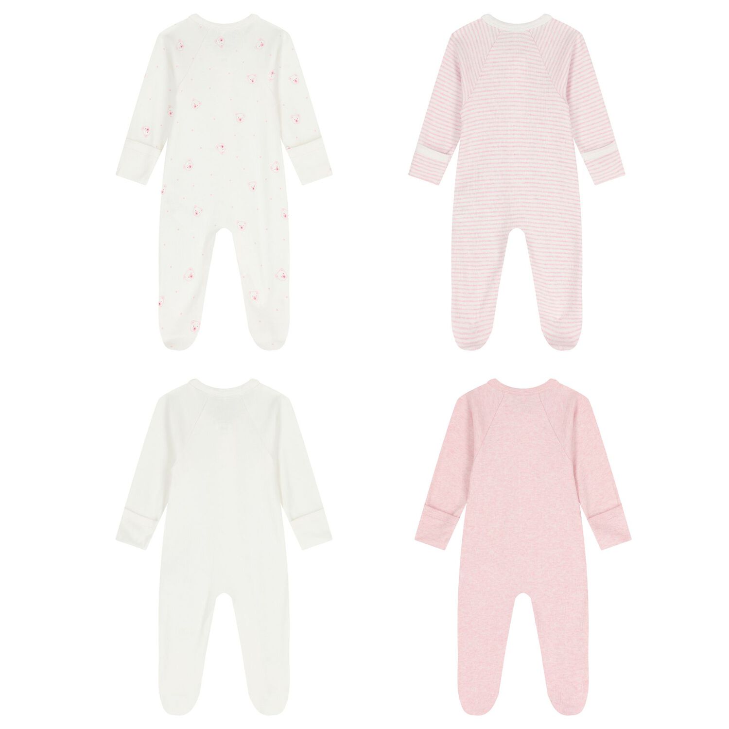 Baby Girls White & Pink Babygrows ( 4 Pack ), 2, hi-res image number null