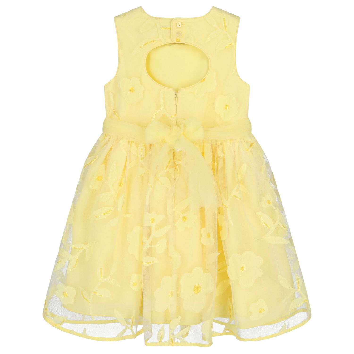 Girls Yellow Cut-Out flowers Dress, 1, hi-res