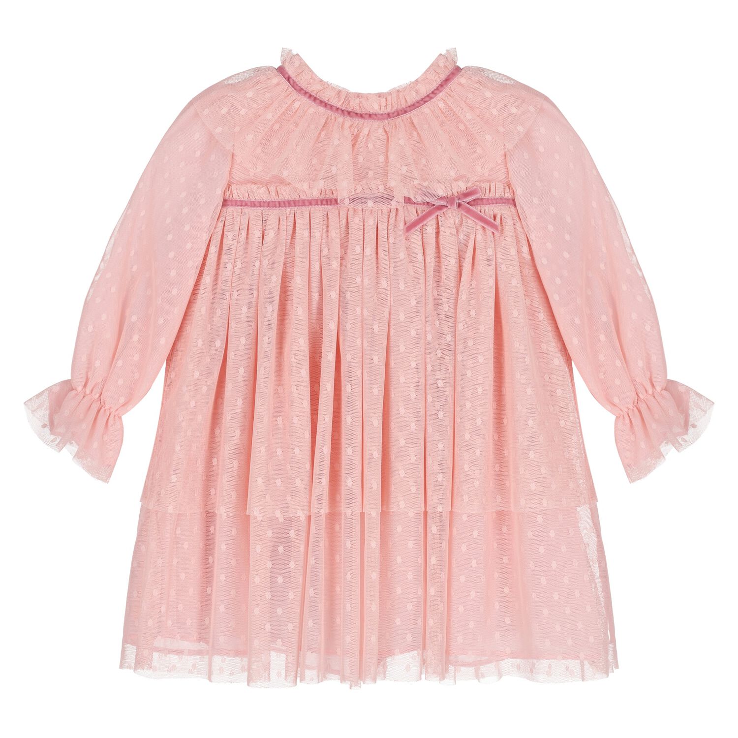 Younger Girls Pink Tulle Dress, 1, hi-res