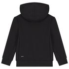 Boys Black Logo Hooded Zip Up Top, 1, hi-res