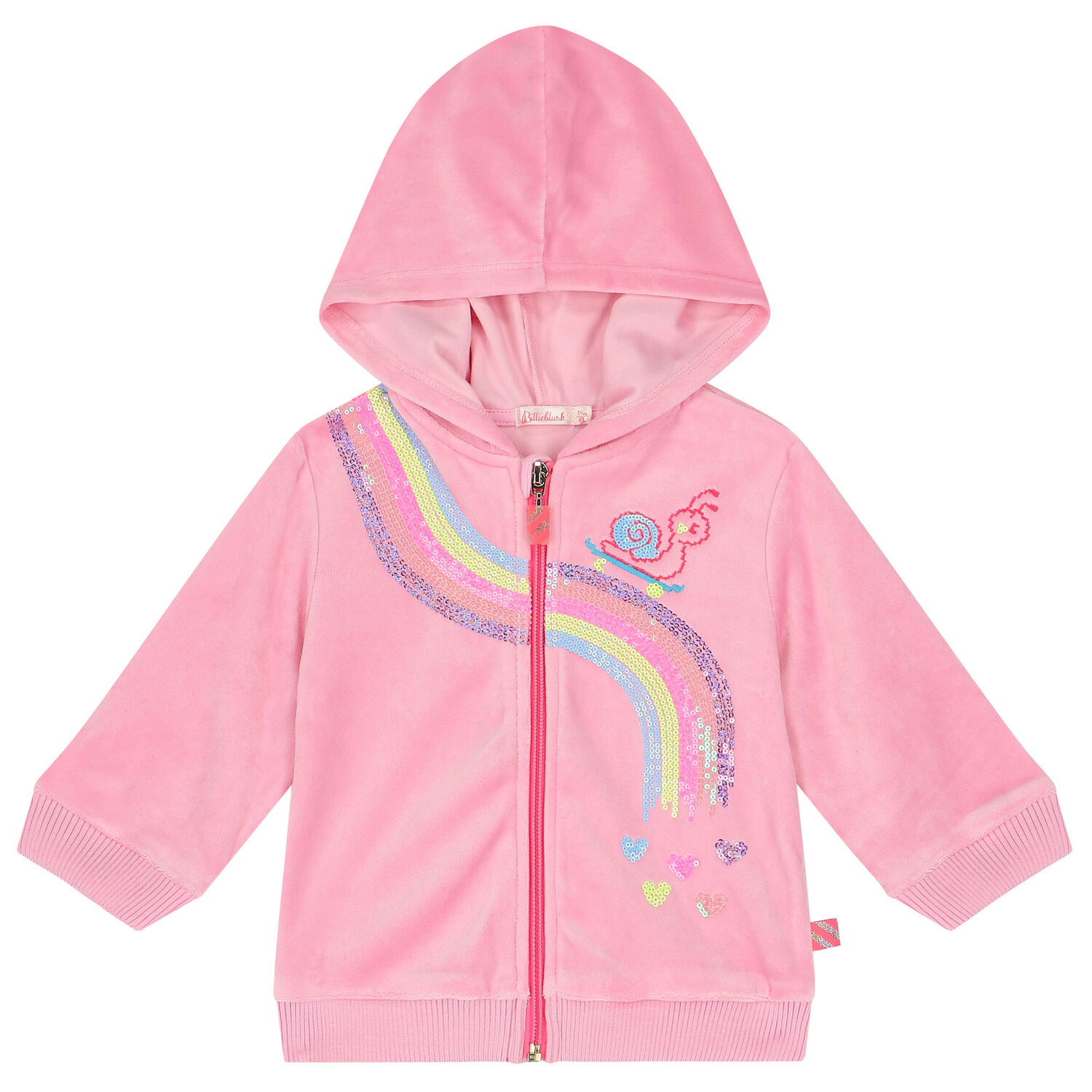 Younger Girls Pink Sequins Hooded Zip Up Top, 1, hi-res image number null