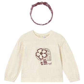 Younger Girls Ivory Long Sleeve Top Set