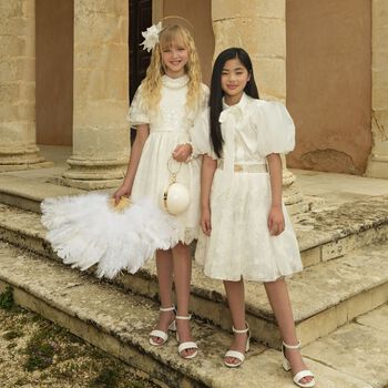 Girls White Pearls Tulle Skirt Set