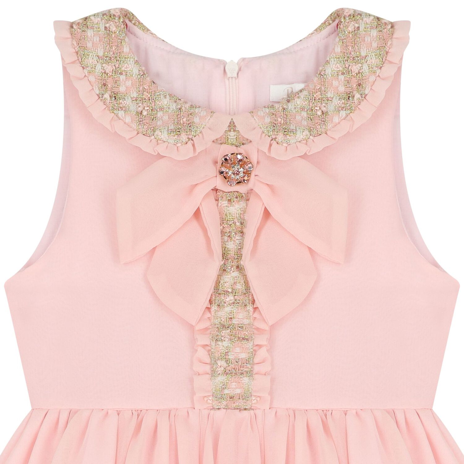 Girls Pink Chiffon Bow Dress, 1, hi-res