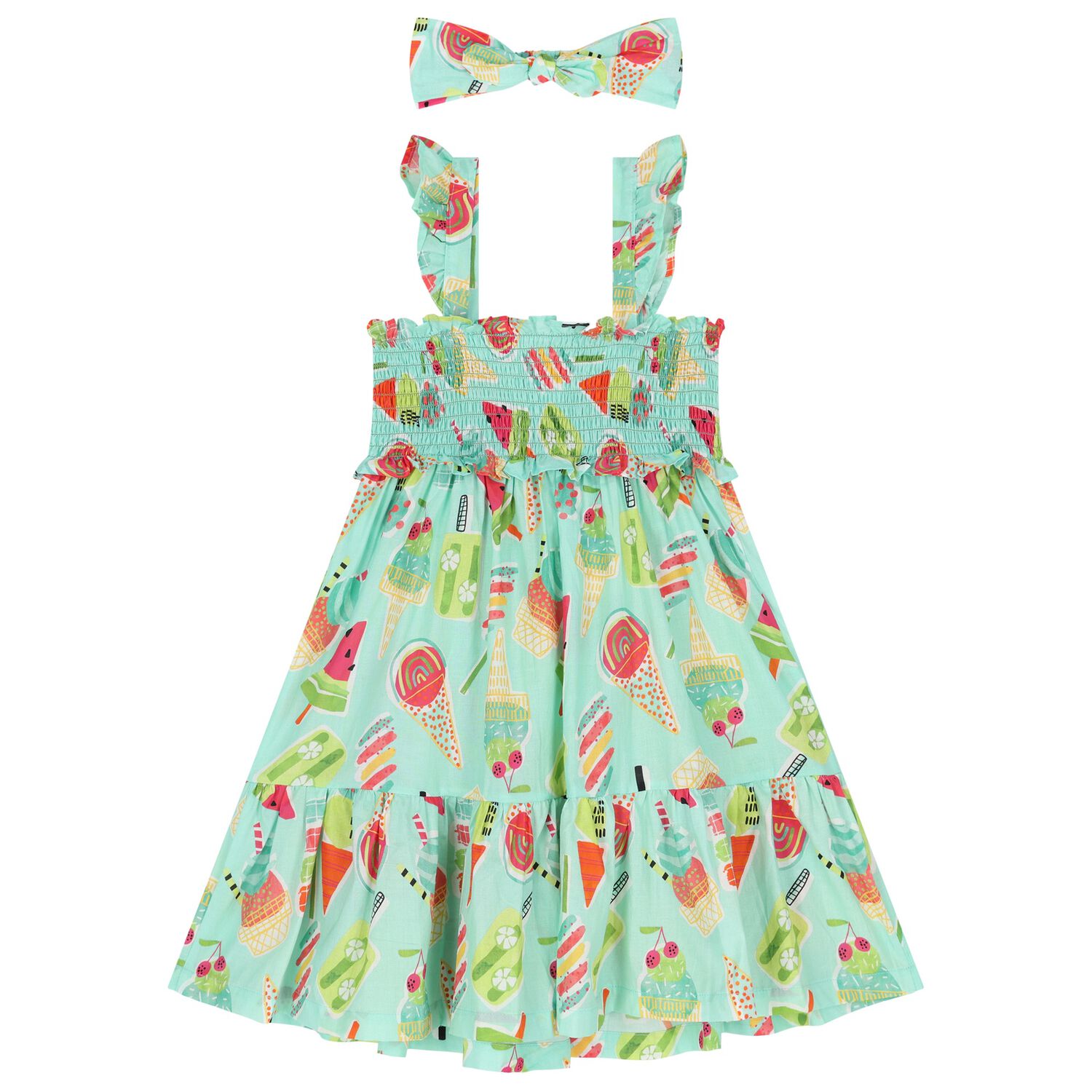 طقم فستان بنات بطبعة آيس كريم باللون الأخضر, 1, hi-res image number null