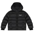 Boys Black Aston Martin Logo Puffer Jacket, 1, hi-res