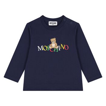 Younger Navy Blue Teddy Bear Logo Long Sleeve Top