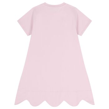 فستان بناتي بالشعار مزين بفيونكه وحقيبه  باللون الوردي