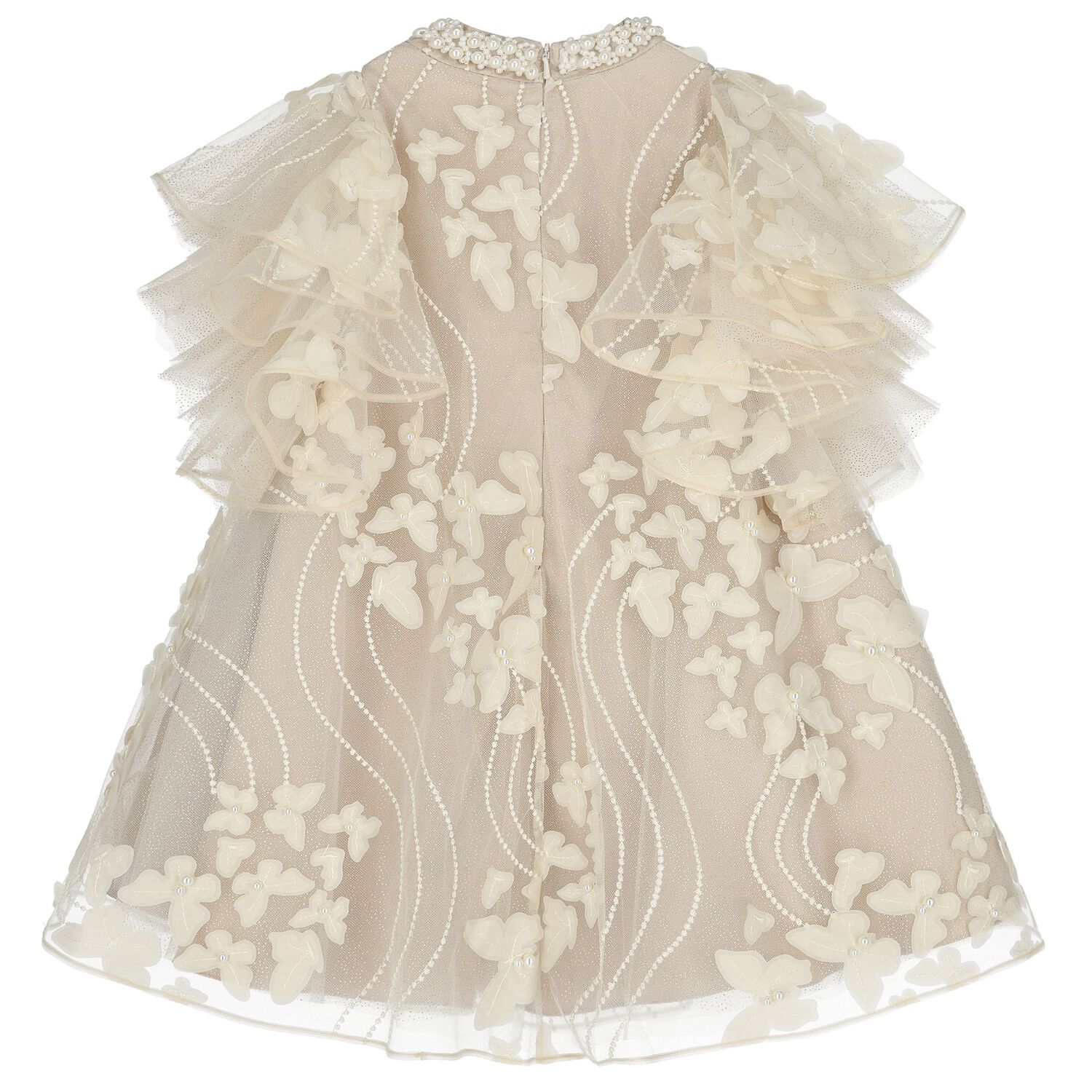 Girls Ivory Butterfly Tulle Dress, 1, hi-res