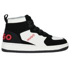 Boys Black & White Logo Trainers, 1, hi-res