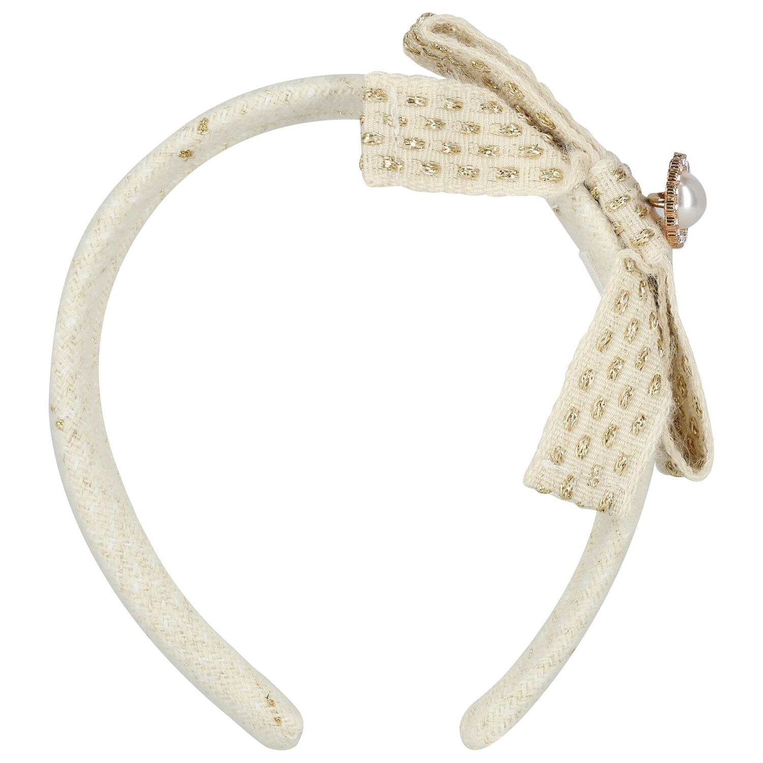 Girls Ivory & Gold Tweed Headband, 1, hi-res