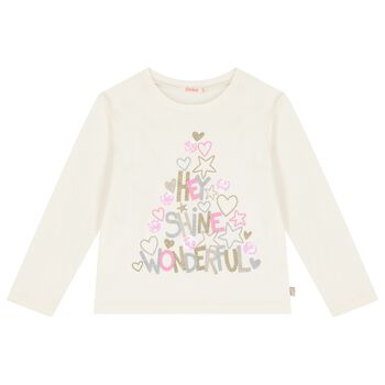 Girls Ivory Christmas Tree Long Sleeve Top