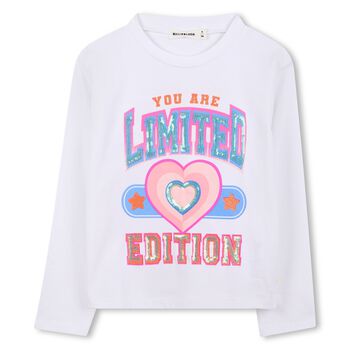 Girls White Embellished Long Sleeve Top