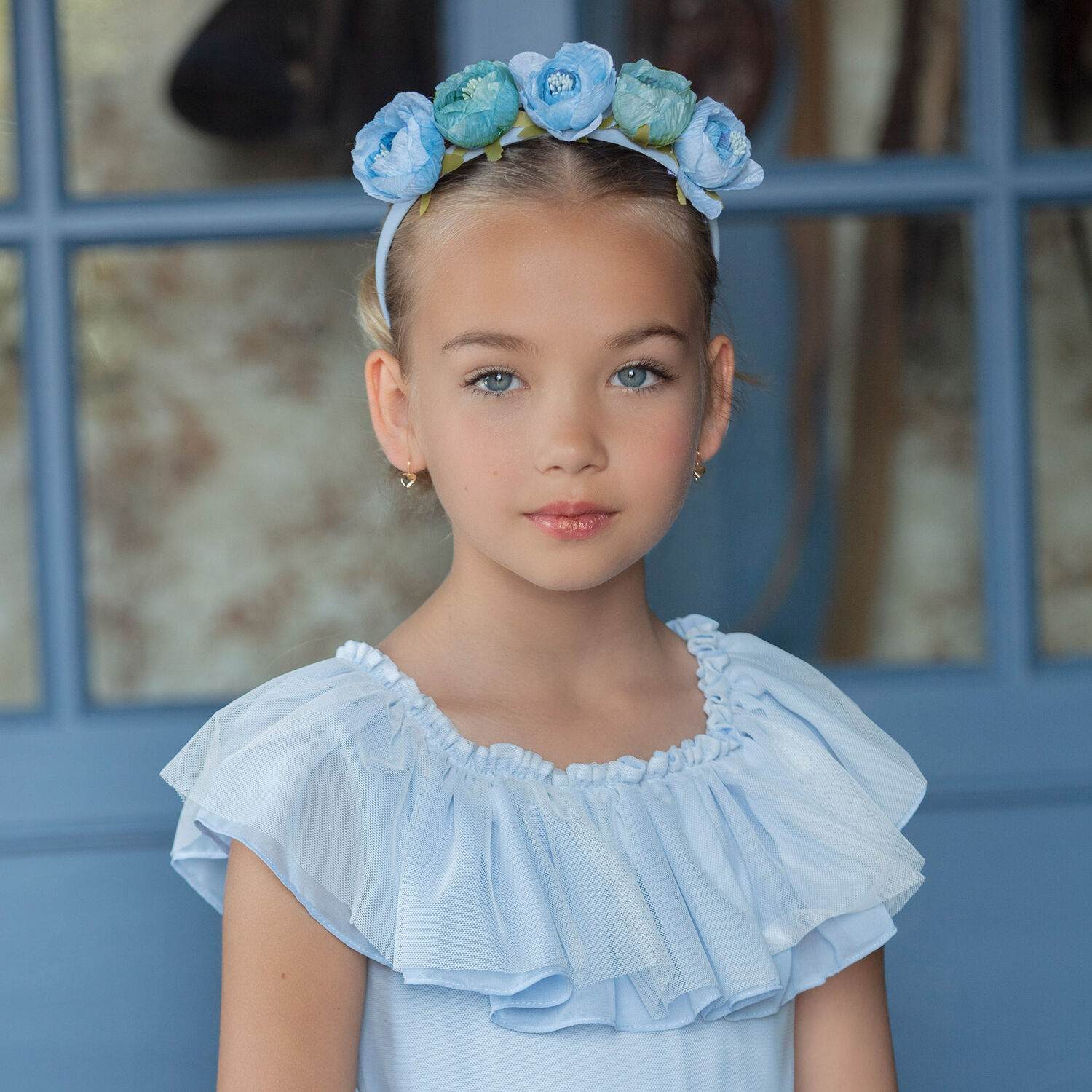 طوق شعر بنات بالزهور باللون الازرق, 1, hi-res image number null