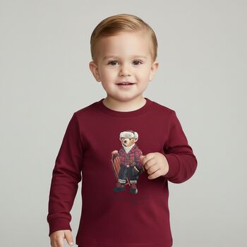 Baby Boys Burgundy Polo Bear Long Sleeve Top