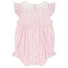 Baby Girls White & Pink Striped Romper, 1, hi-res