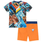 Baby Boys Blue & Orange Logo Shorts Set, 1, hi-res