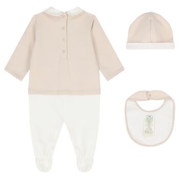 Beige & White Logo Babygrow Gift Set