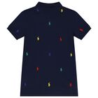Boys Navy Blue Logo Polo Shirt, 1, hi-res