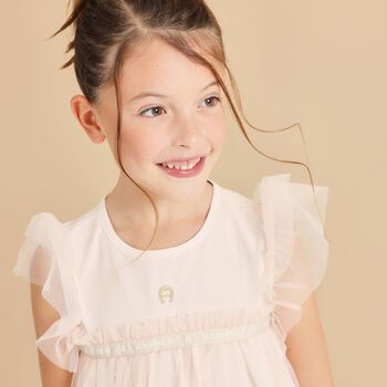 Younger Girls Pink Logo Tulle Dress