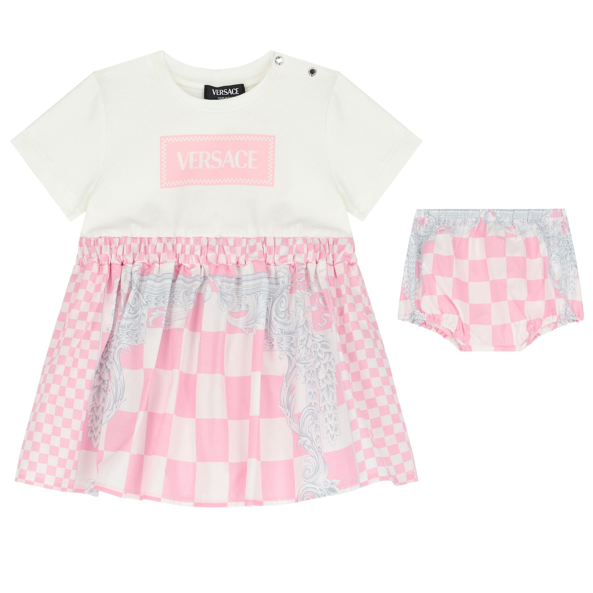 Versace Baby Girls White Pink Logo Dress Set Junior Couture QA