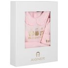 Baby Girls Pink & Gold Logo Babygrow, Hat & Bib Gift Set, 1, hi-res