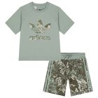Boys Green Trefoil Logo Shorts Set, 1, hi-res