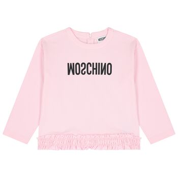 Girls Pink Logo Ruffled Sweatshirt
