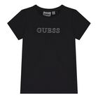 Girls Black Embellished Logo T-Shirt, 2, hi-res