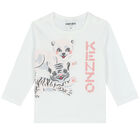 طقم بنطلون بالشعار باللون الأبيض والوردي للبنات, 1, hi-res