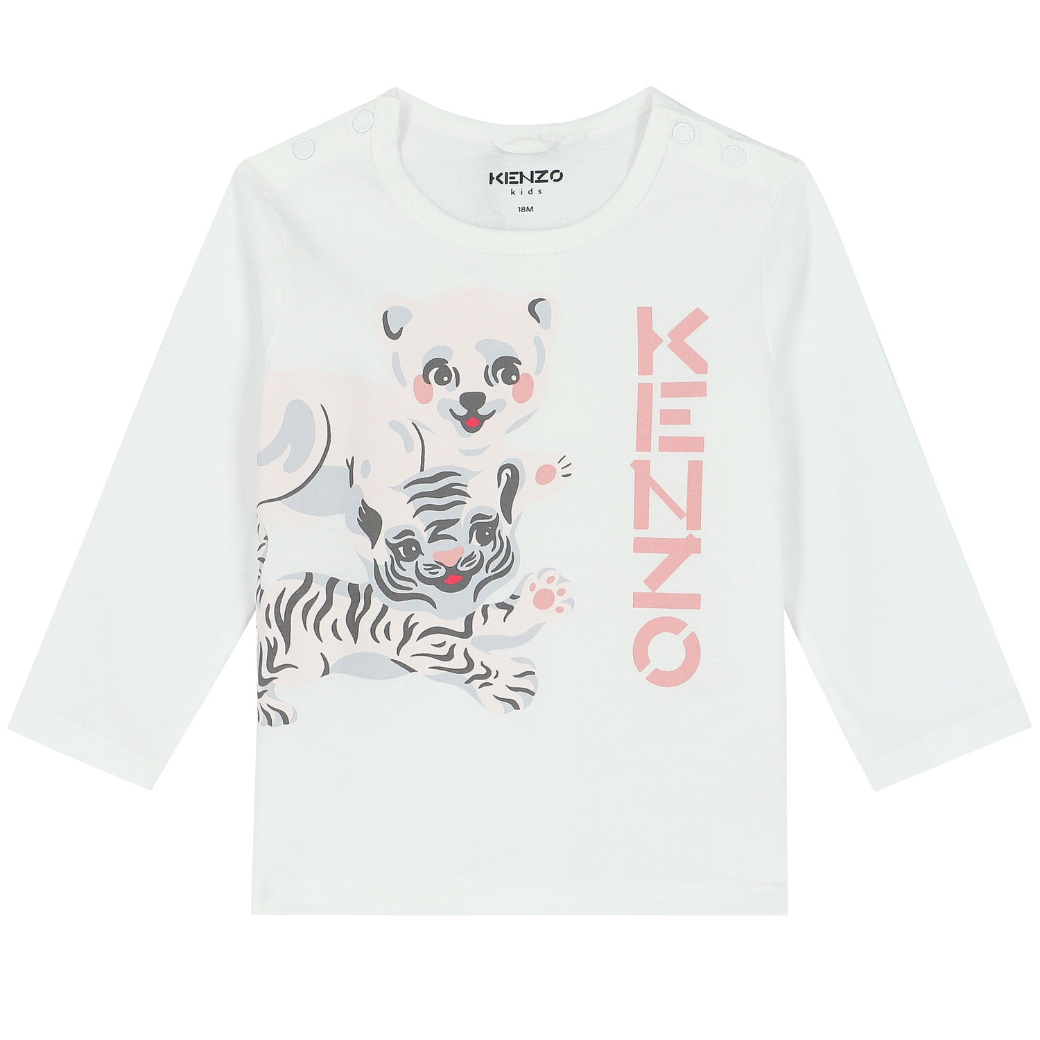 طقم بنطلون بالشعار باللون الأبيض والوردي للبنات, 1, hi-res image number null