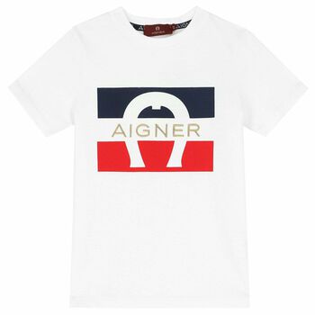 Aigner Boys White Logo T-Shirt, 3 Boys White Logo T-Shirt