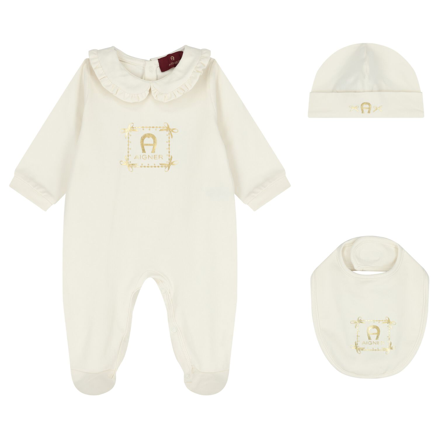 Baby Girls Ivory & Gold Logo Babygrow Gift Set, 1, hi-res