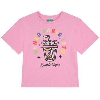 Girls Pink Bubble Tiger T-Shirt