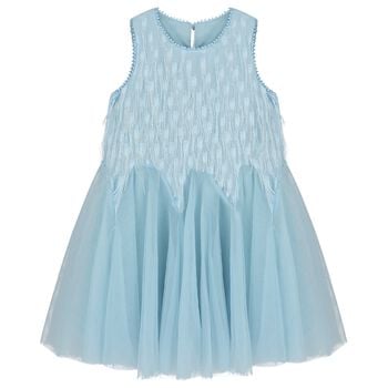 Girls Blue Fringed Dress