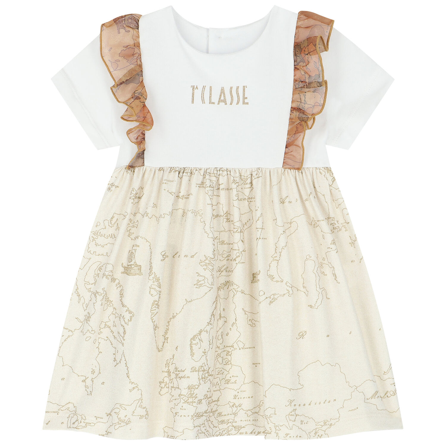 طقم فستان بنات بالشعار باللون الأبيض والعاجي, 1, hi-res