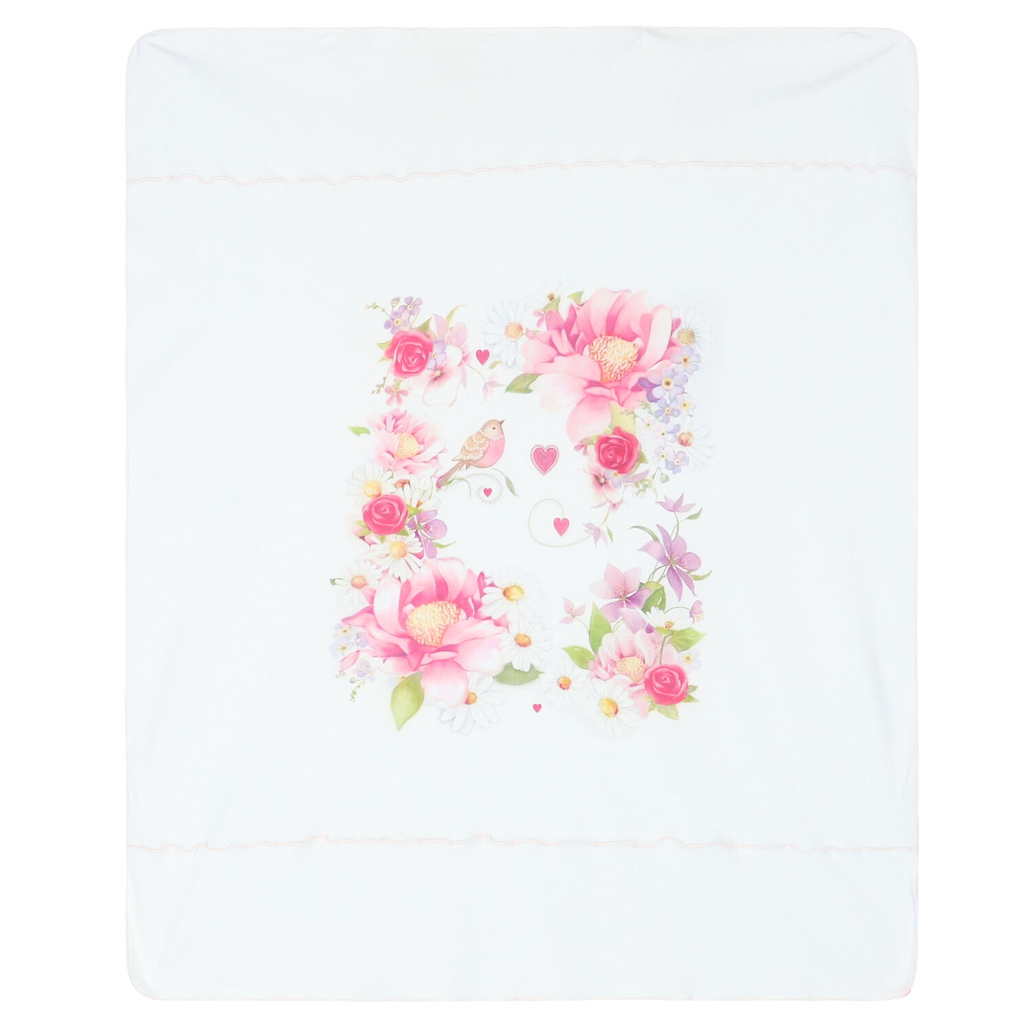 Baby Girls White Floral Blanket, 1, hi-res