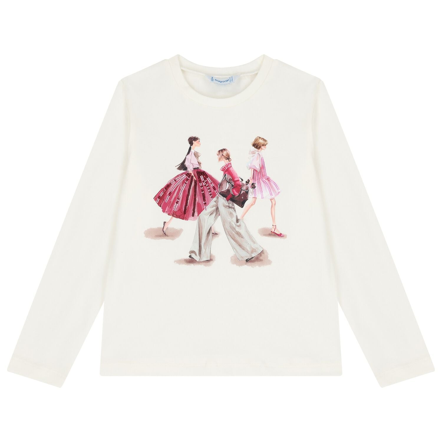 Girls Ivory Embellished Printed Long Sleeve Top, 1, hi-res