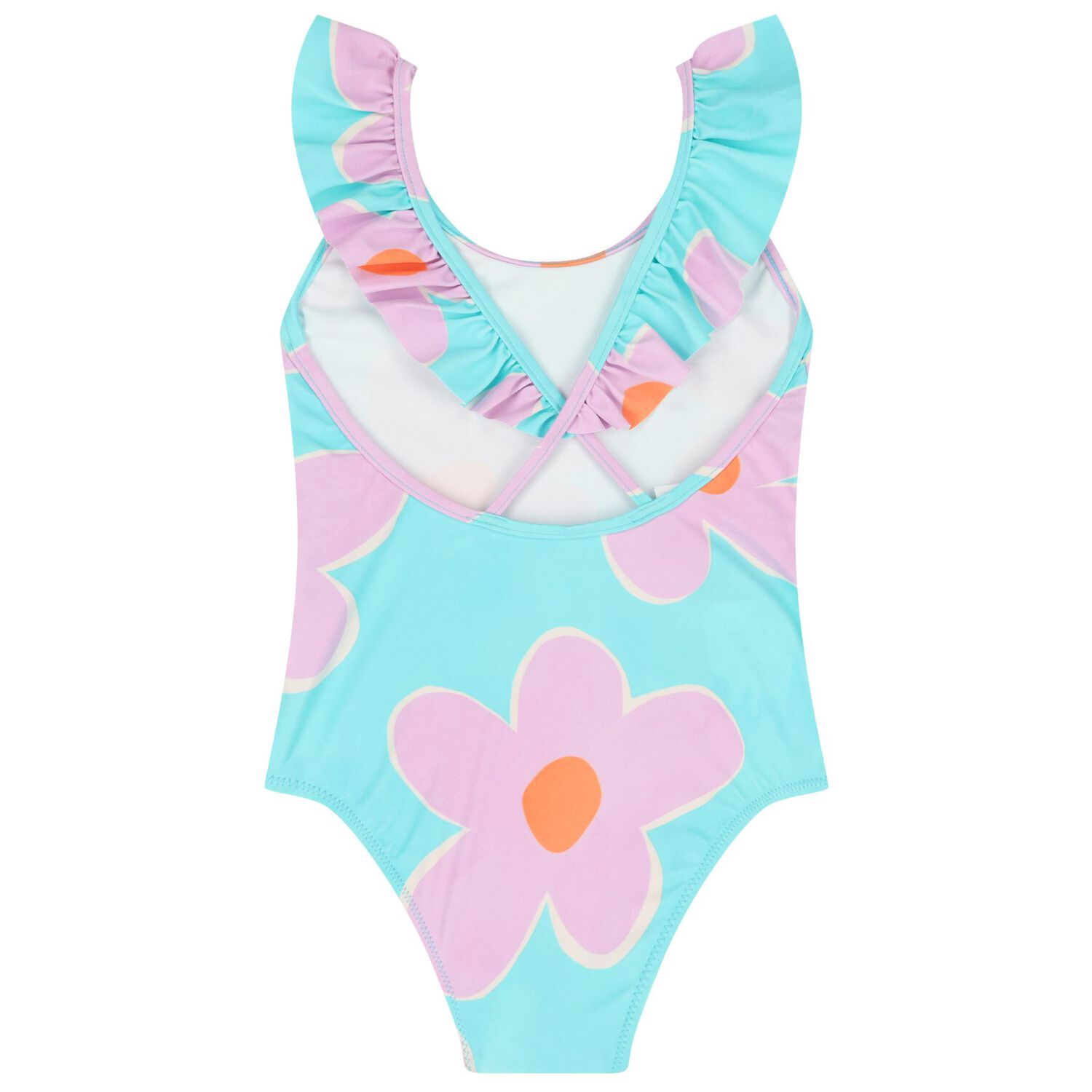 Girls Blue & Purple Floral Swimsuit, 1, hi-res