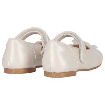 Girls Ivory Diamante Flower Shoes