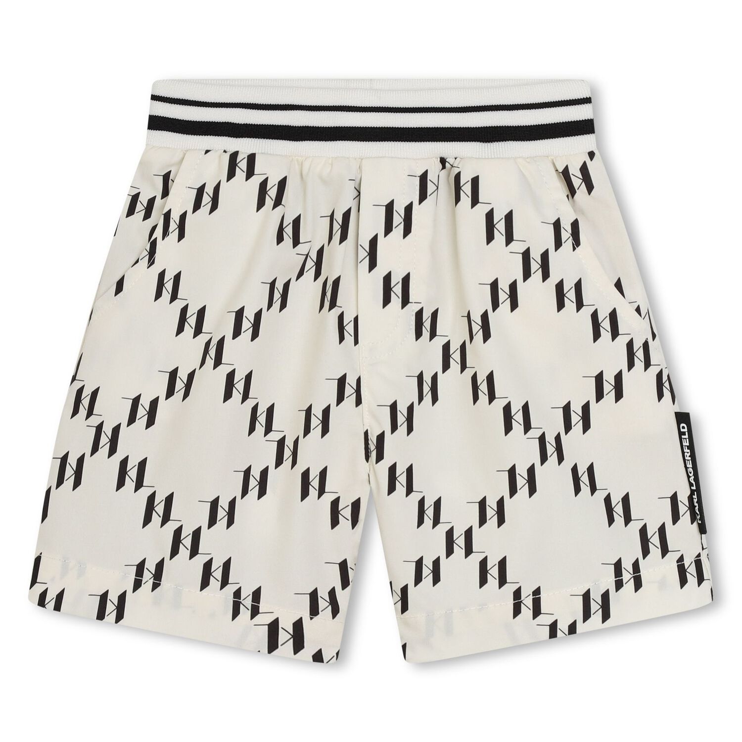Younger Boys Ivory & Black Monogram Logo Shorts Set, 1, hi-res