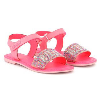 Girls Pink Embellished Logo Sandals