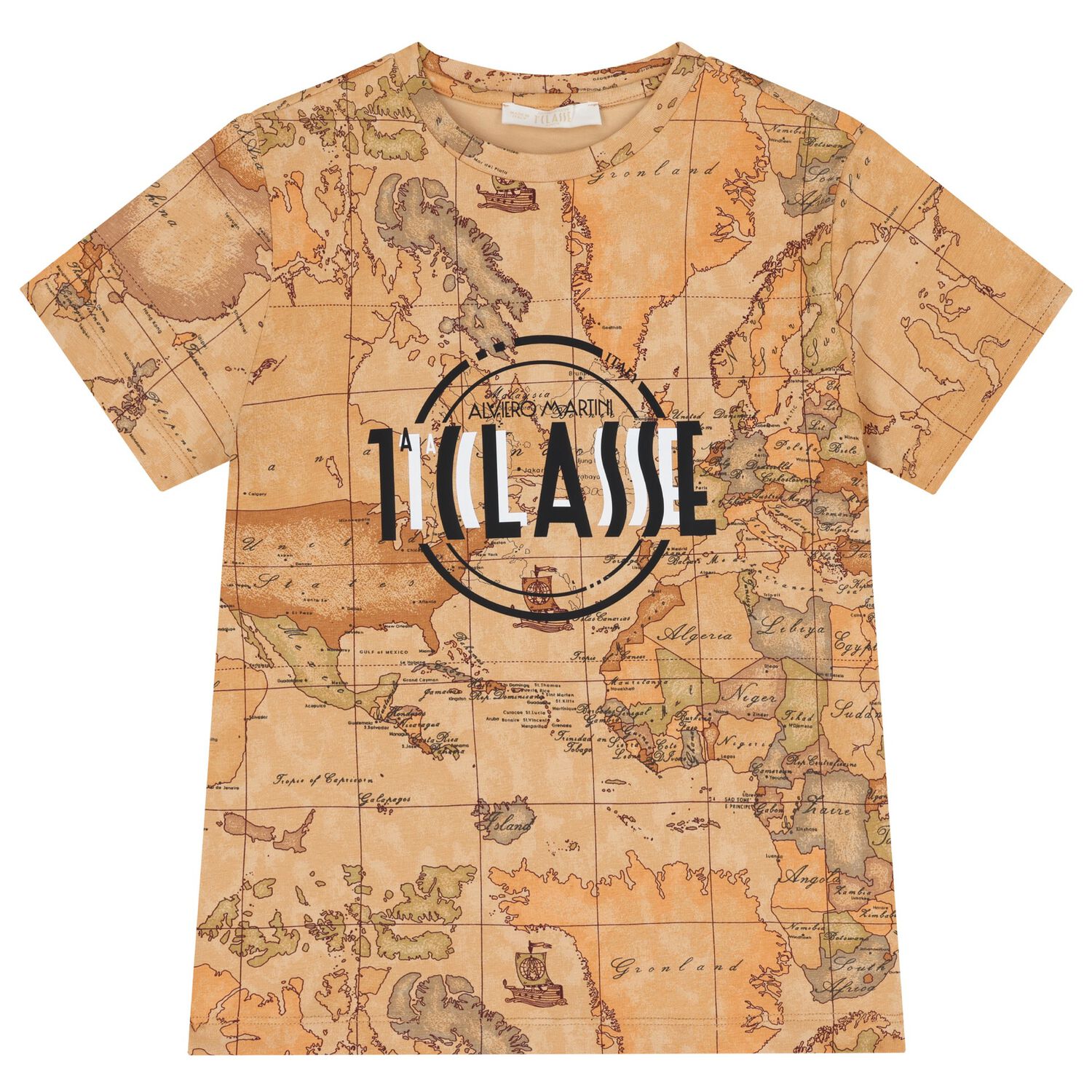 Boys Beige Geo Map Logo T-Shirt, 1, hi-res