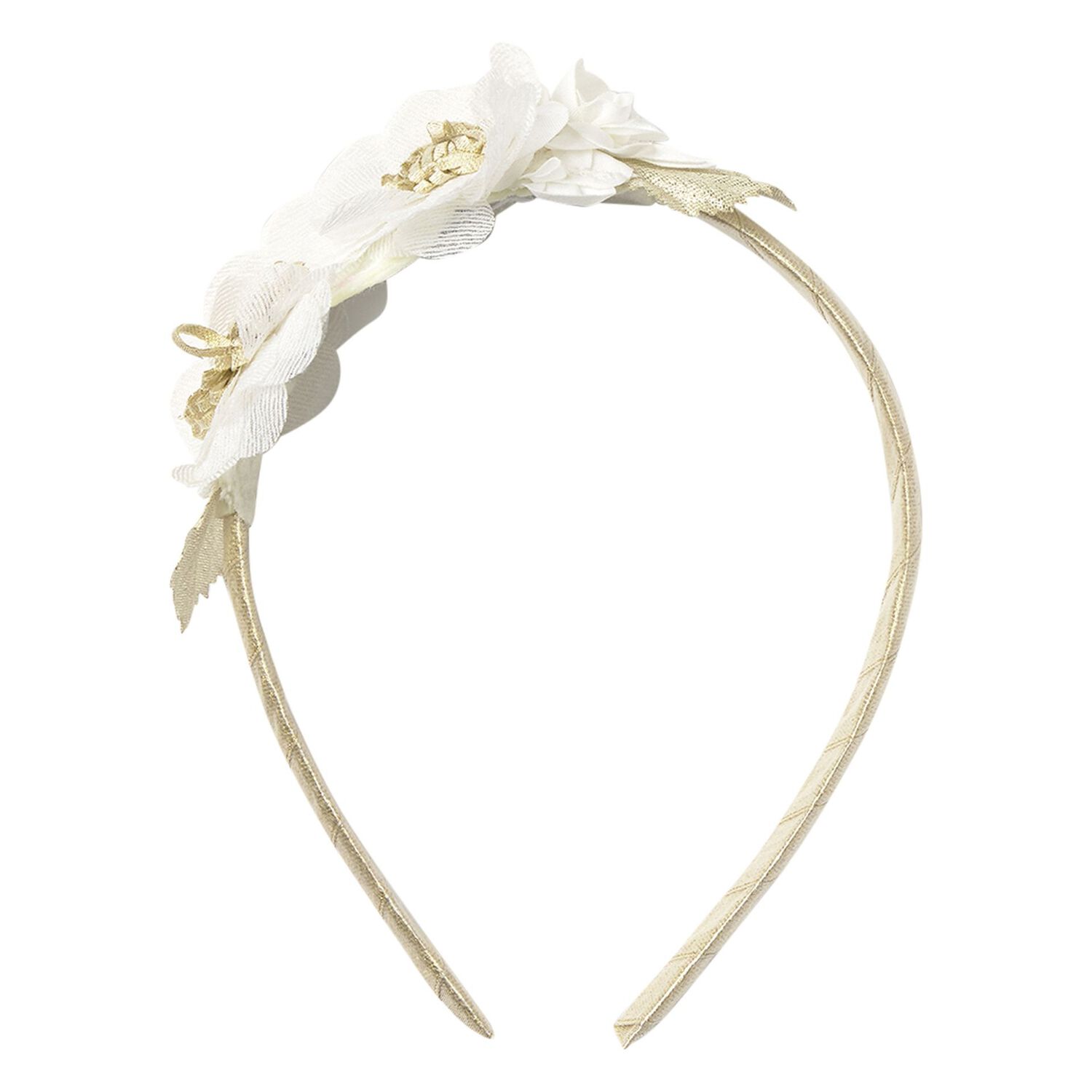 Girls Gold & White Flower Headband, 2, hi-res image number null
