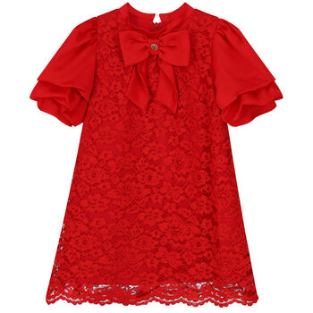 Girls Red Satin & Lace Dress