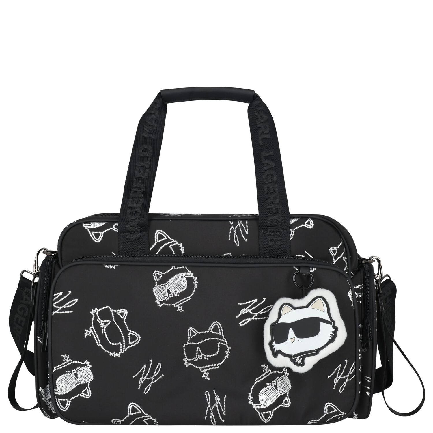 Black & White Choupette Logo Baby Changing Bag ( 37cm ), 1, hi-res
