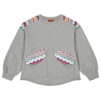 Girls Grey Zig Zag Glittery Sweatshirt