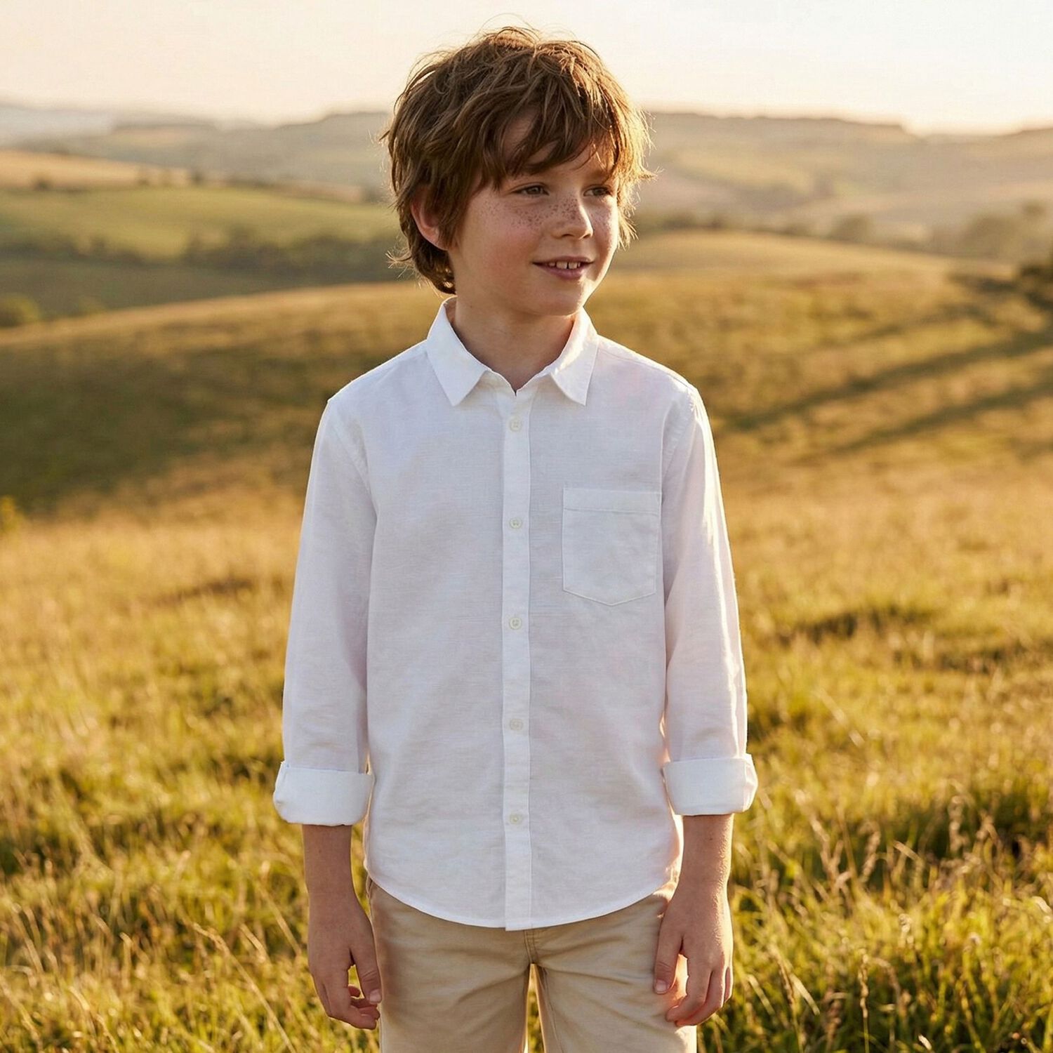Boys White Linen Shirt, 1, hi-res