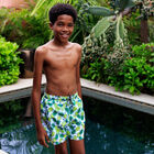 Boys White & Green Pineapple Swim Shorts, 1, hi-res